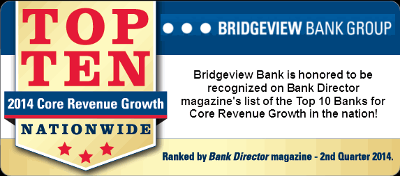 Bridgeview Bank earns Top 10 Ranking for Core Revenue Growth by Bank Director Magazine
