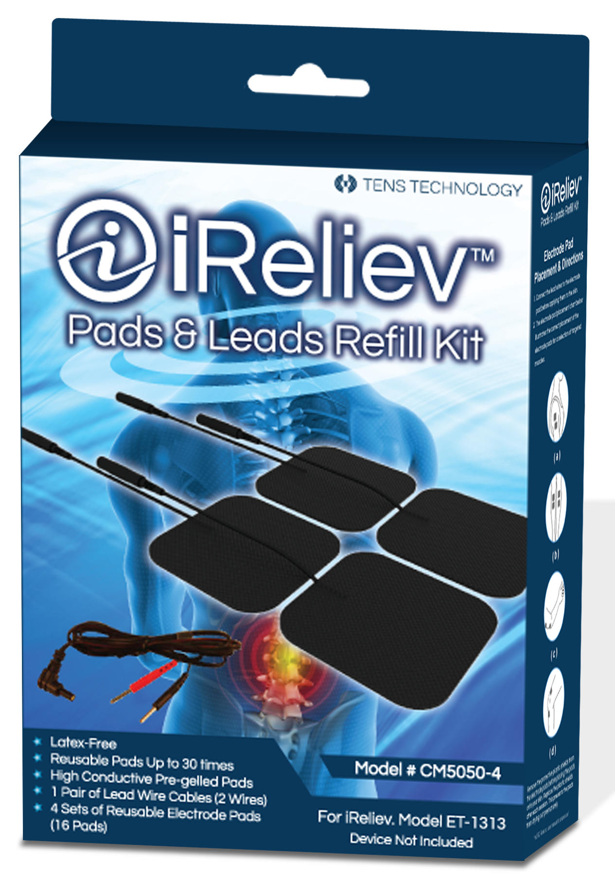 iReliev TENS EMS Pads Wired Refill Kit - Large and Small