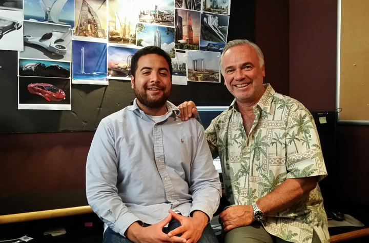 Kevin Titcher, left, and Stargate Founder Sam Nicholson take a moment out to pose for photos during Kevin's first week on the new job.