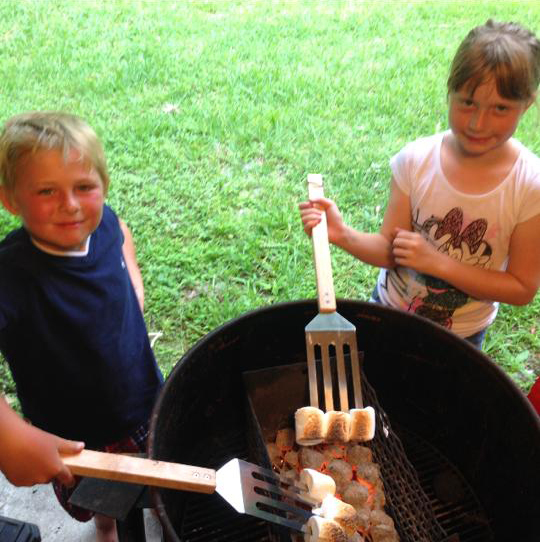 Kids with S'Mores in Weber Grill