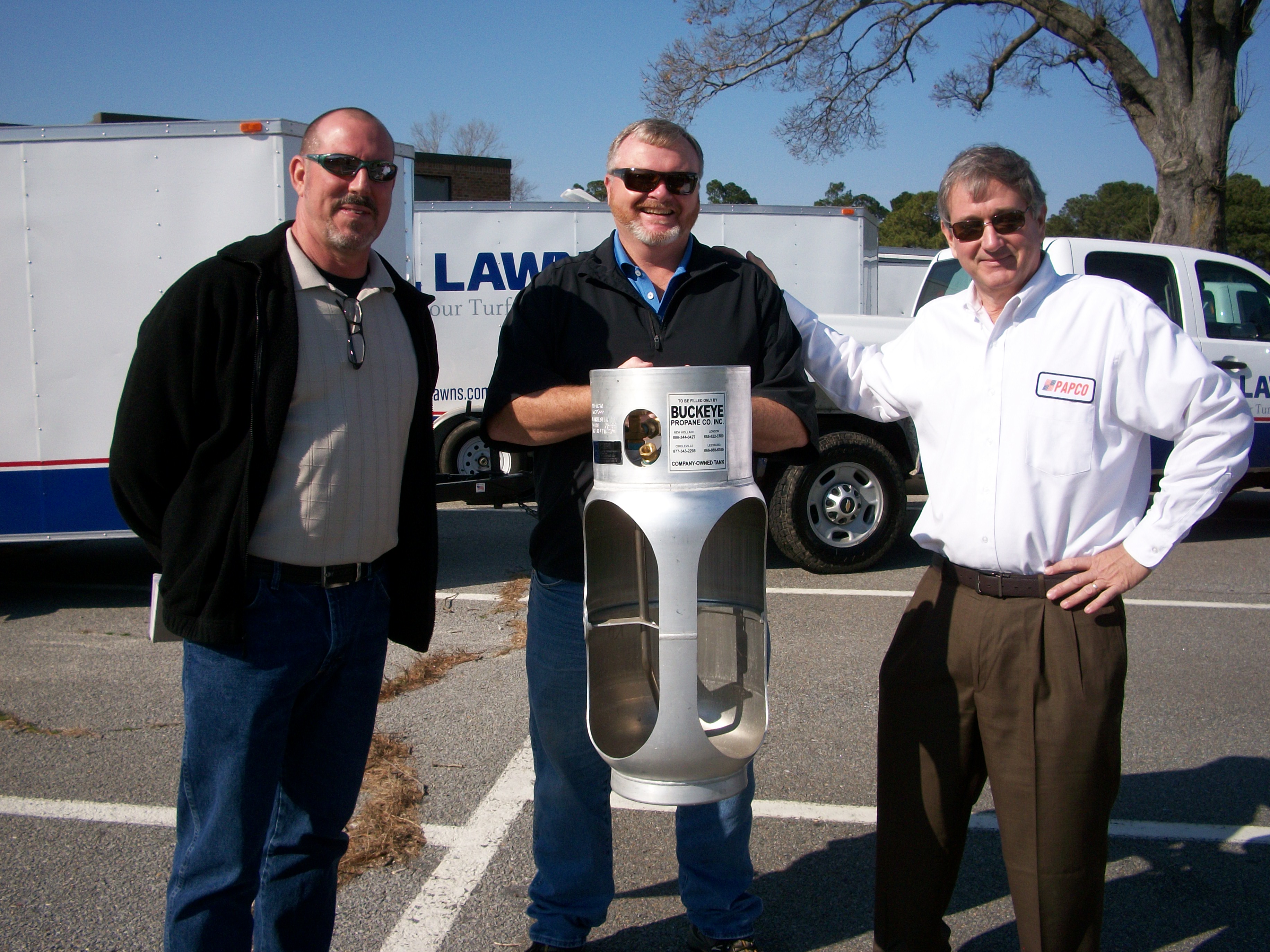 Richard Reddington PAPCO Sales Consultant, Steve Ferguson of US Lawns Hampton Roads, and Peter Ryan PAPCO General Manager conduct propane safety training