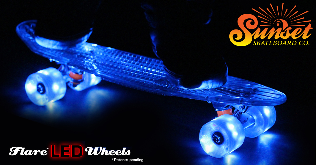 Sunset Skateboards with Flare LED Wheels.
