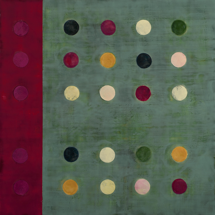 Tracey Adams, (r)evolution 9 web, encaustic & collage on panel, 30x30, 2014