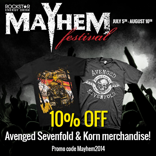 10% off Korn and Avenged Sevenfold merchandise