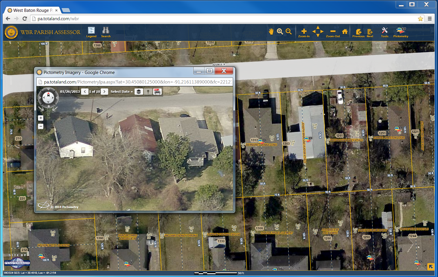 Screen capture of Map Analyst integrating Pictometry imagery