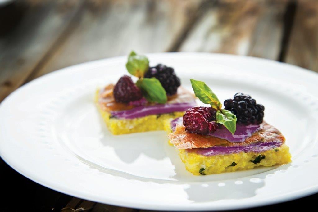 Smoked Salmon  with Wild Berries on Grit Cakes - a terrific, simple yet sophisticated appetizer from My Tiny Alaskan Oven