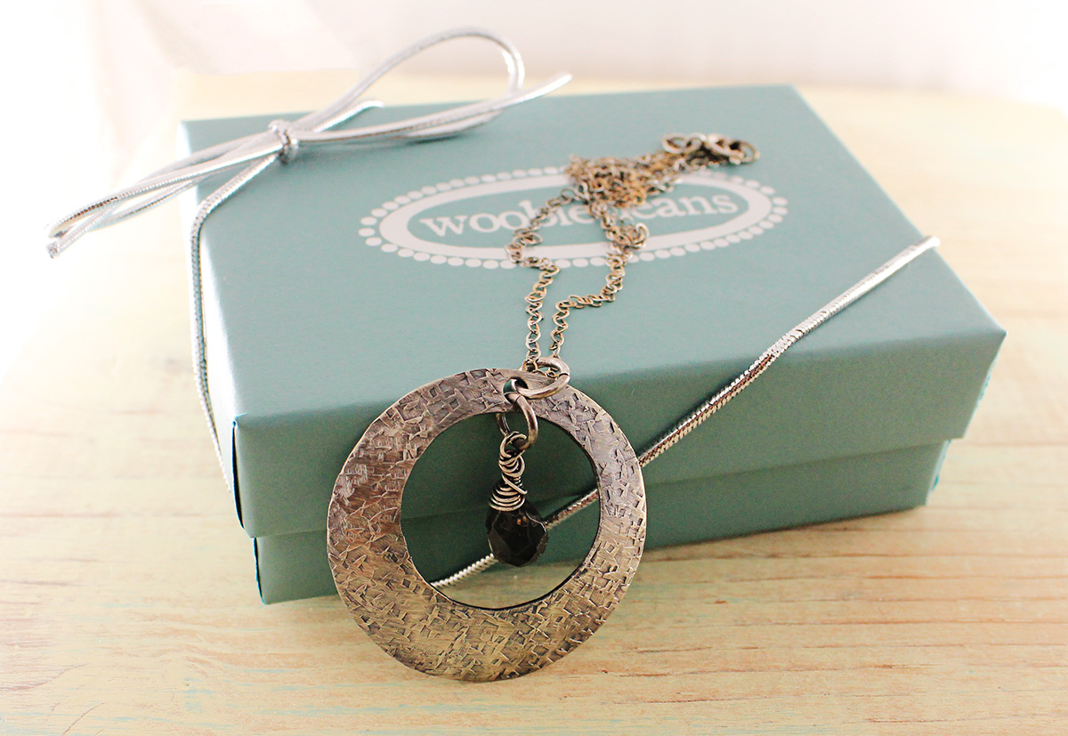 Sterling Silver Washer Necklace with Smoky Quartz