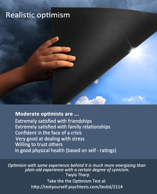 Moderate optimism, mixed with a dose of realism, seems to be the right recipe for life satisfaction.