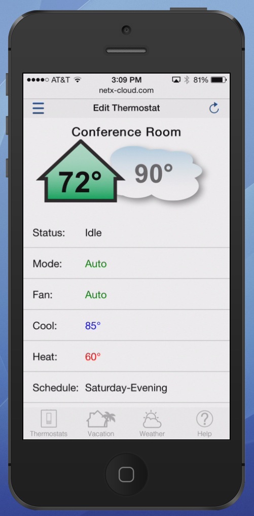 CloudConnect™ Smart Phone Thermostat View