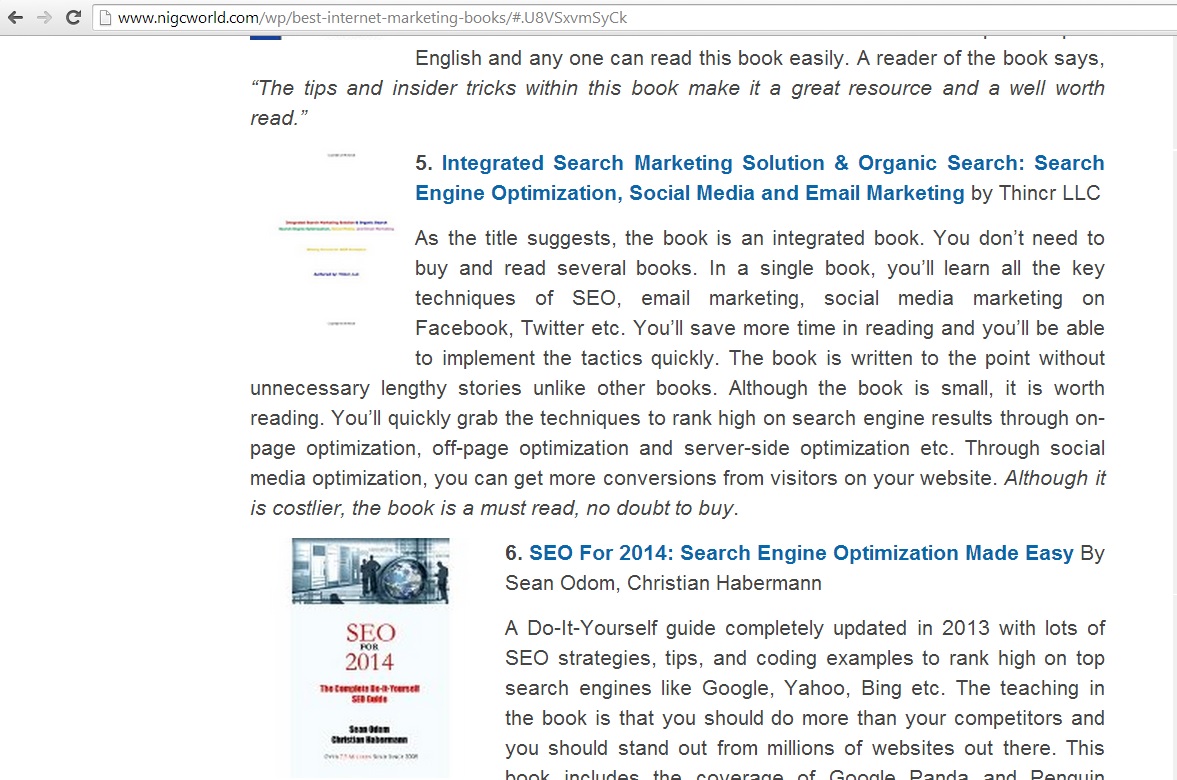 Ranked  Among the Top 5 of 10 Best Internet Marketing Books in 2014 By Nigcworld.com (Referenced on July 16, 2014).