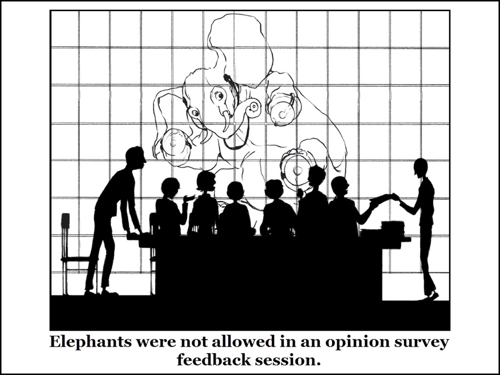 The 20th Century IBM kept elephants out of the room during during Opinion Survey Feedback Sessions.