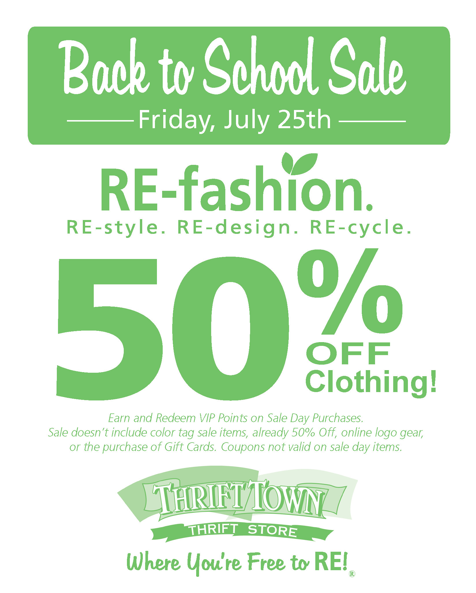 Thrift Town's Back to School Sale July 25th