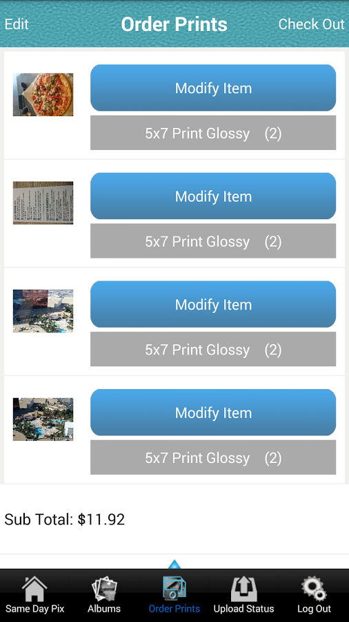 MailPix Android app print order screen