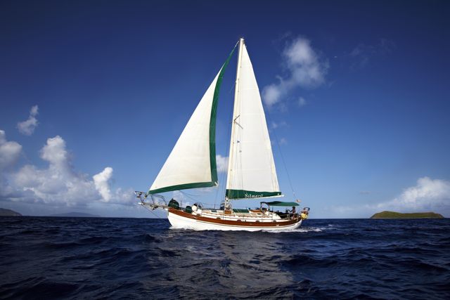 Silmaril, Peter Island's 51' Hans Christian sailboat, is available for the resort's Ashore/Afloat package, day sails and sunset sails.