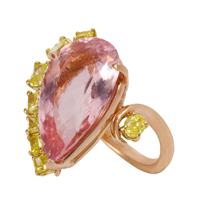 Morganite and Yellow Diamond Modern Ballerina Ring by Jessica Surloff