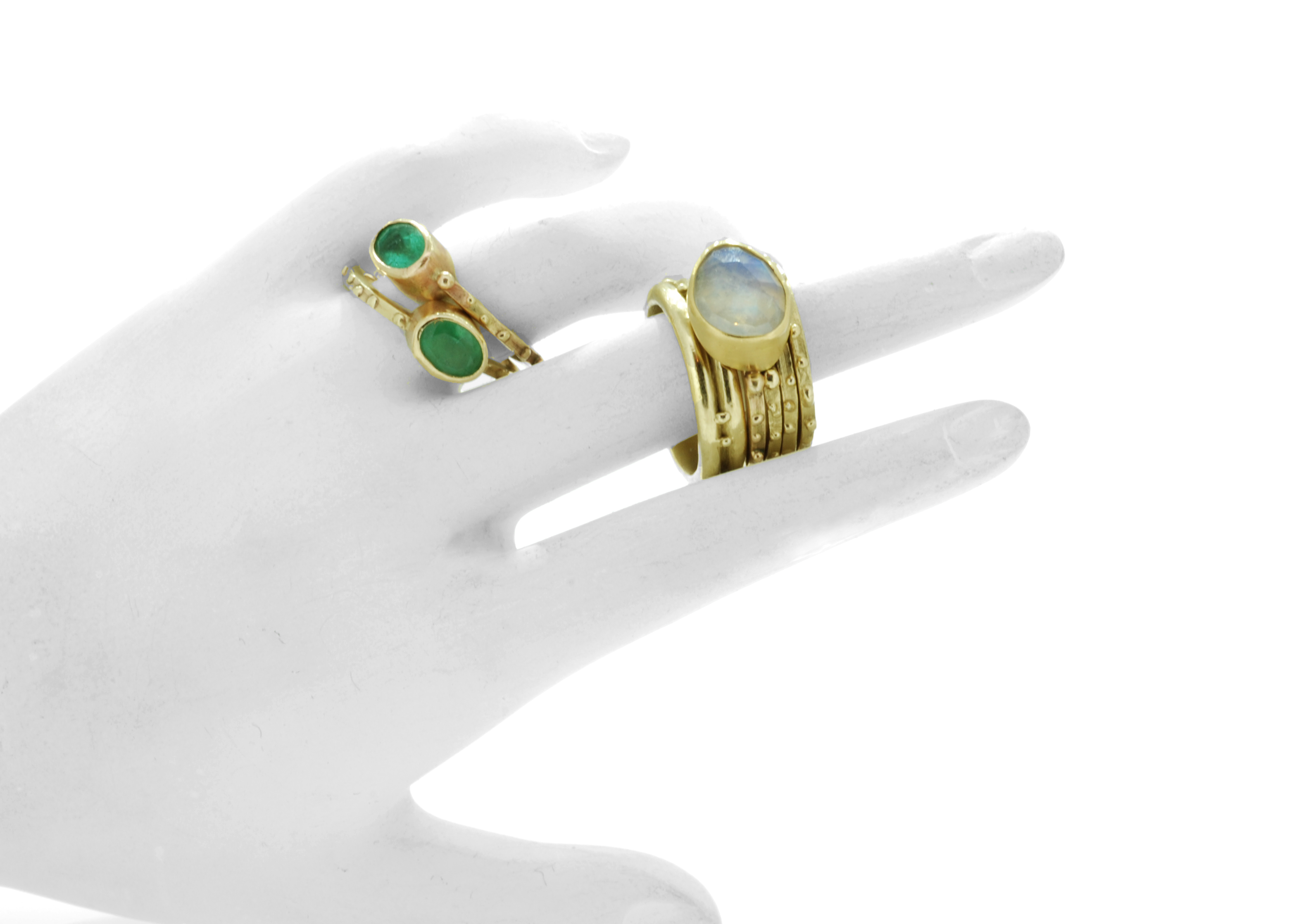 10K gold Stacking Rings, Moonstone, Emerald