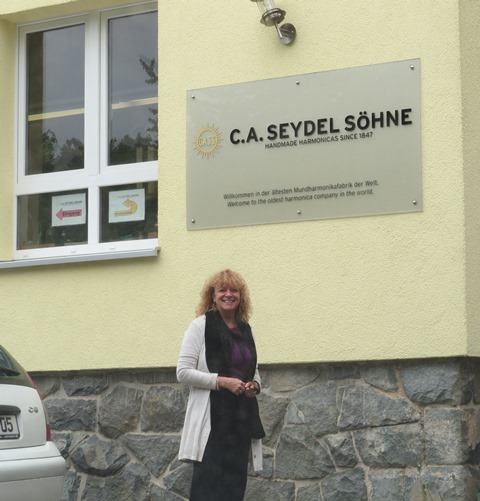 Mary Lou Keller in front of the Seydel factory