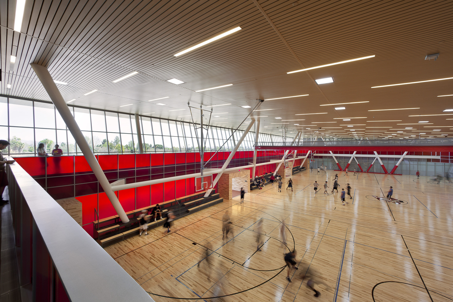 The three-court gymnasium receives constant use by CSUN students, along with the MAC gym, weight and fitness space, rock wall, and dance room.