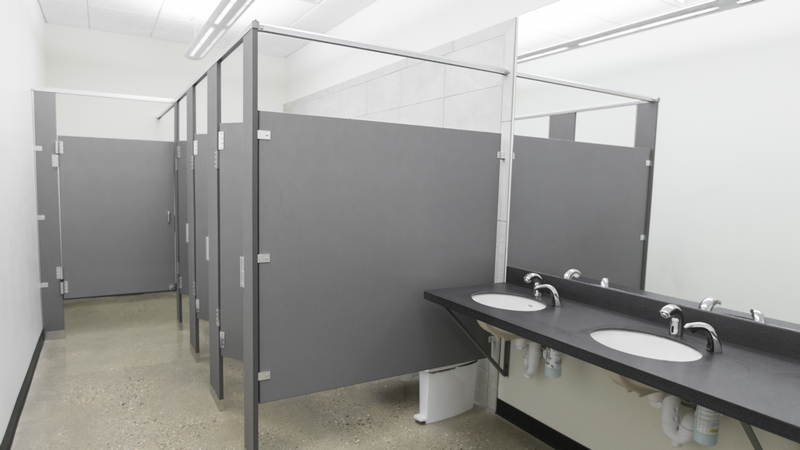 The HDPE bathroom partitions in the men's and women's restrooms resist bacteria.