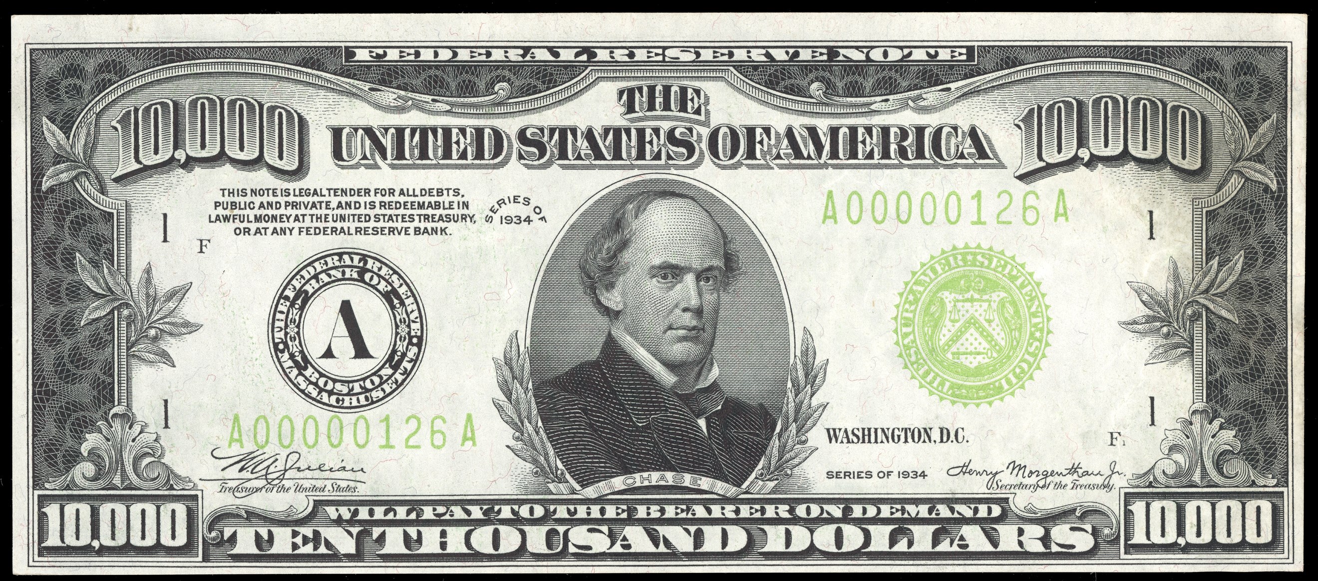 See more than $100 million of historic rare coins and paper money, including this $10,000 denomination note, at the 2014 Chicago World's Fair of Money.  (Image by American Numismatic Association.)