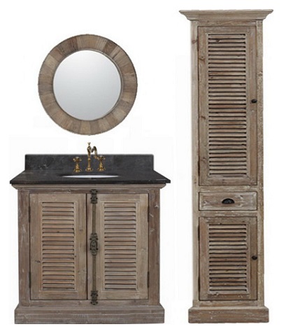Recycled Fir 36" Bathroom Vanity With Black Marble Countertop And Sink From InFurniture 1936