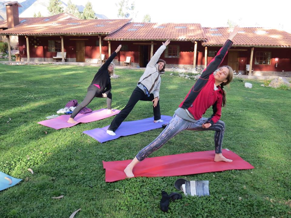 Practicing Yoga at the Sacred Valley retreat lodge, Peru