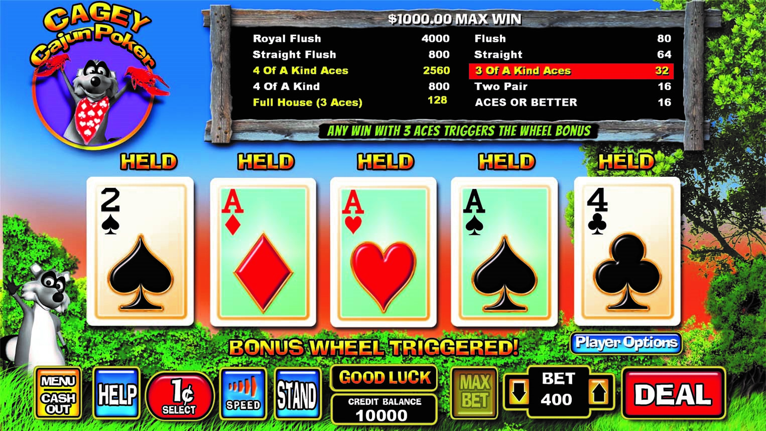 Cagey Cajun Poker - Main Screen