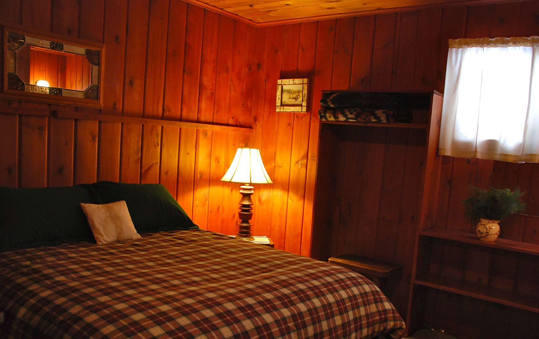 New queen size beds with cozy bedding have replaced bunk beds in some rooms at Elvyn Lea Lodge.