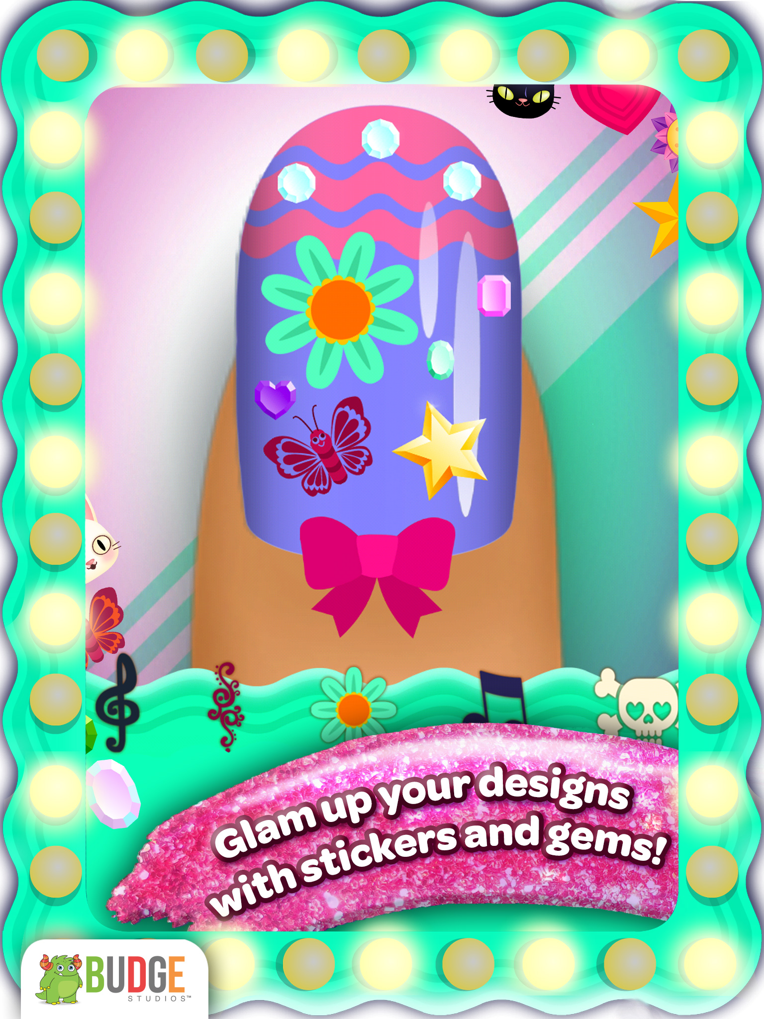 Glam up your designs with stickers and gems!