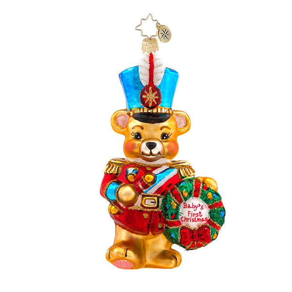 Perfect for your little one's first Christmas, the 2014 Christopher Radko Mid-Year Marching Baby Bear ornament is fun and filled with holiday spirit.