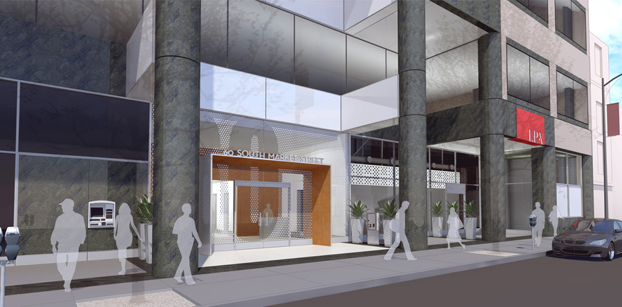 To bring in a new look at 60 South Market, the owners wanted to renovate of the entries to the main building lobby from the busy Market Street and the adjacent parking structure.