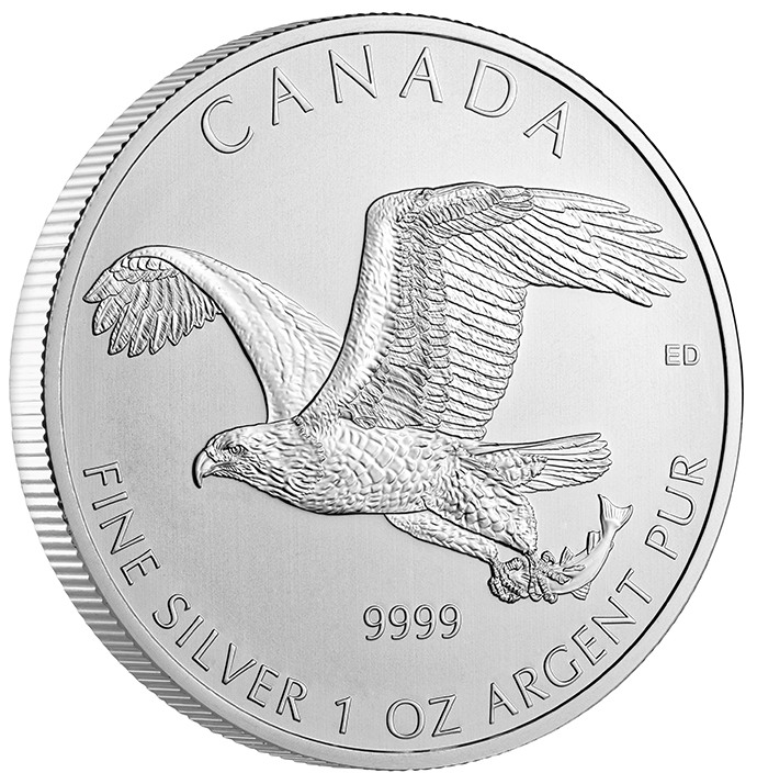 The back of the beautiful new 2014 Royal Canadian Mint Bald Eagle one-ounce 99.99 percent pure silver bullion coin.  (Photo courtesy of Royal Canadian Mint.)
