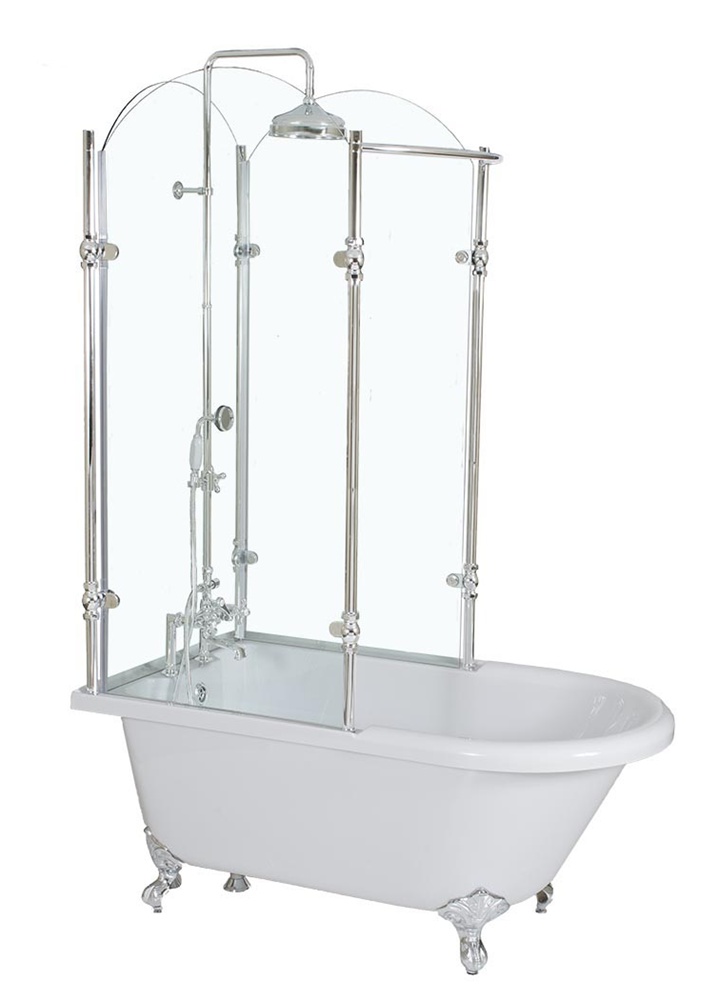 'Oasis 59' - 59" Vintage Clawfoot Tub with Tempered Glass Shower Enclosure