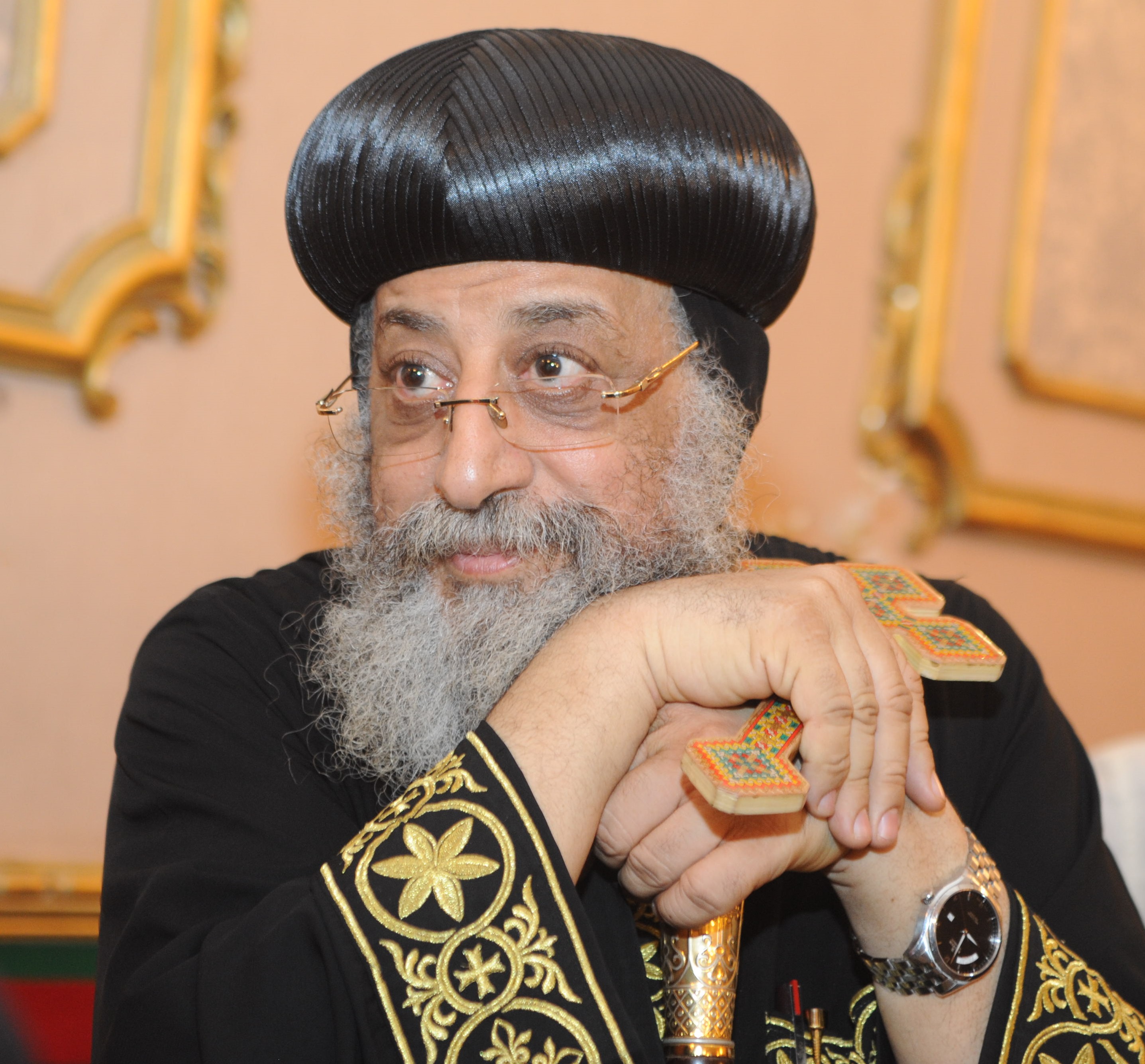 His Holiness Pope Tawadros II, 118th Pope of Alexandria and Patriarch of the See of St. Mark, meets with Coptic Orphans in Cairo, July 12, 2014.