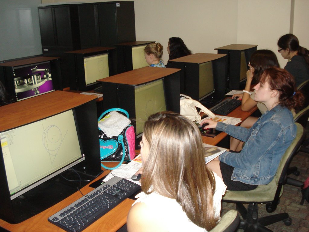 Girls try drafting in the Sierra College lab during NEW event to attract young women to STEM careers.