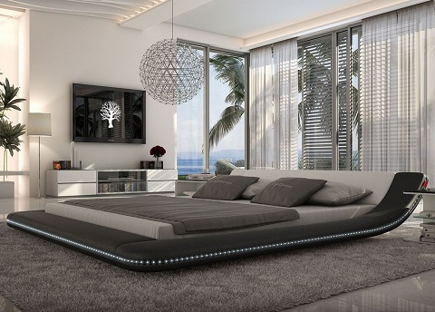 Modern Black Platform Bed With LED Lighting TOS-INN-CUSTO-BLK-LED from Tosh Furniture