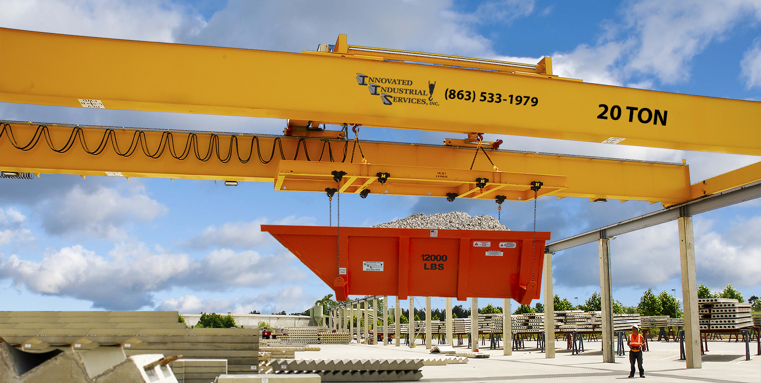 A double box girder overhead bridge crane built by Innovated Industrial Services is used to handle hollow-core precast concrete.