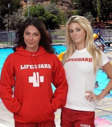 Red Lifeguard Sweatshirt and White Women's Lifeguard T-Shirt
