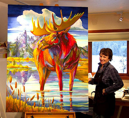 Featured Jackson Hole Fall Arts Festival artist, Nancy Dunlop Cawdrey and her painting, "Forever Jackson."