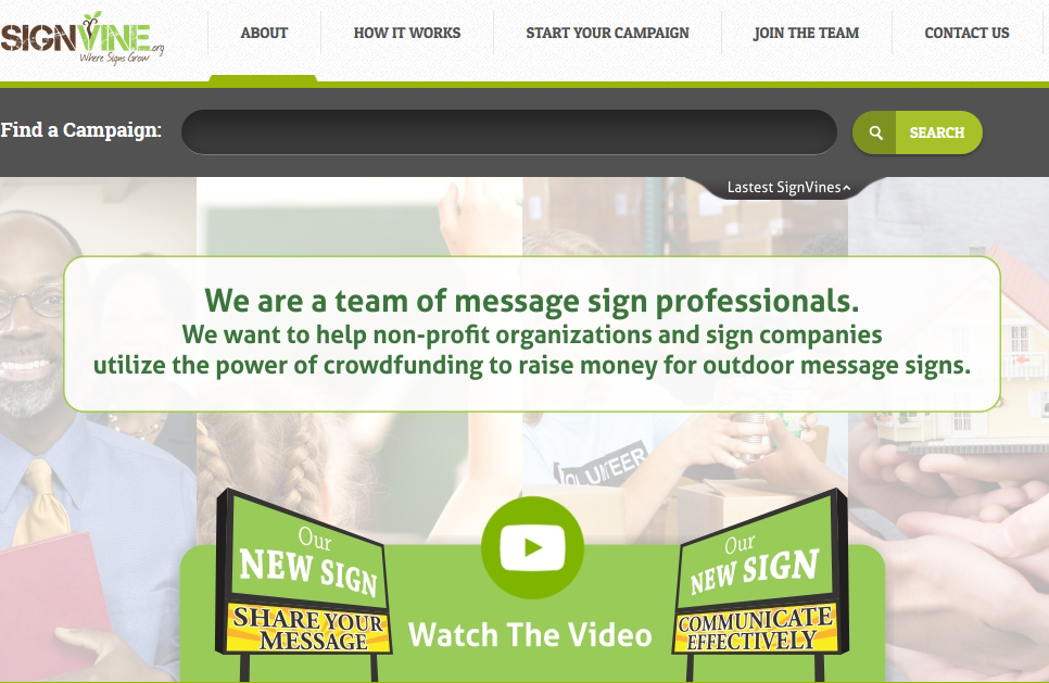 Homepage of SignVine