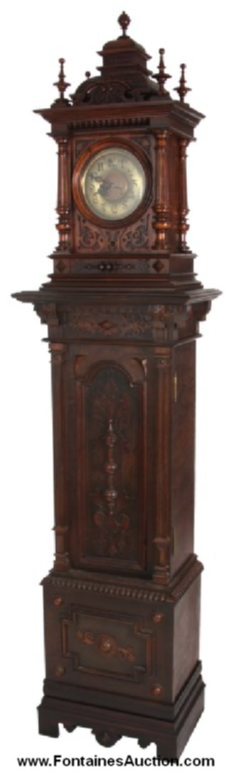 Symphonion musical grandfather clock in a tall walnut case, 92 ½ inches tall, in excellent condition (est. $7,000-$9,000).