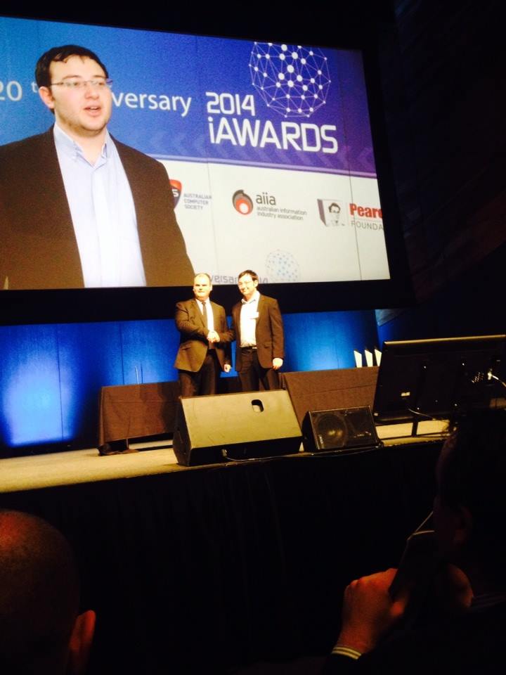 Alex Sharp accepting the award for Hills Young Innovator of the Year, Cloud