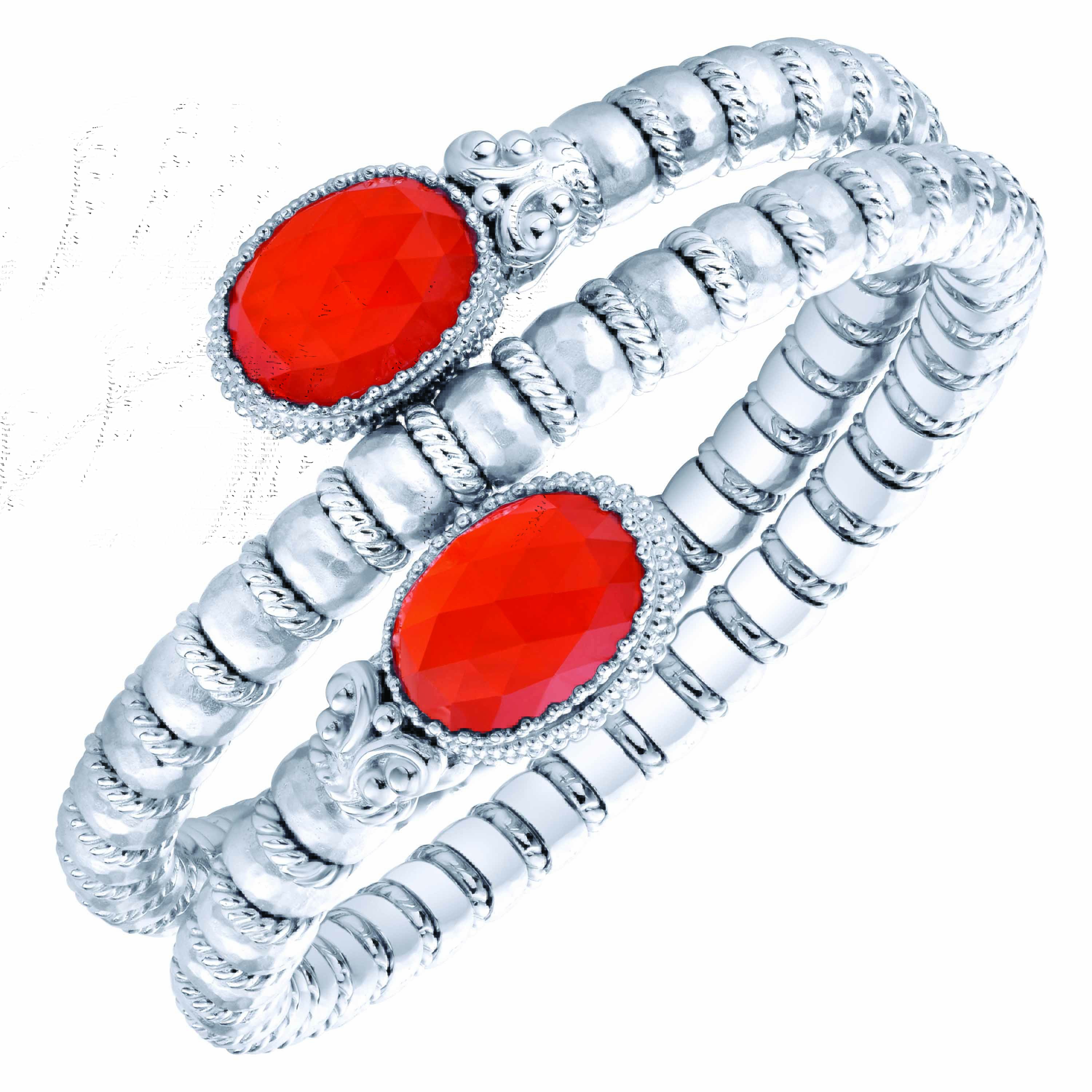 Sterling silver bracelet handmade with red onyx and white quartz