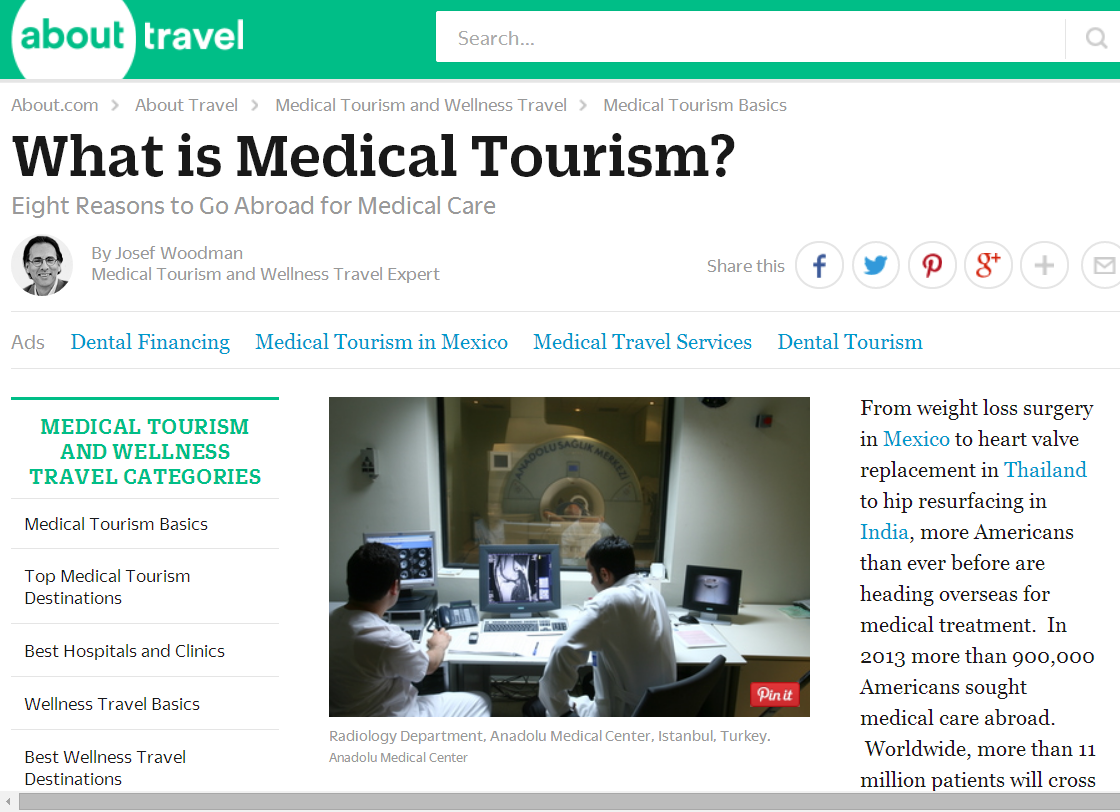 About.com's new Medical Tourism and Wellness Travel Section brings international healthcare information to its 90 million monthly visiters.