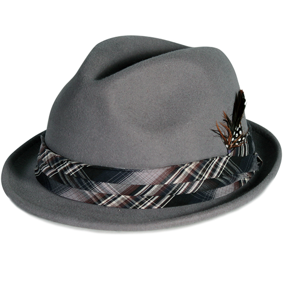 City Hunter Pmw89 Pamoa Wool Fedora with Feather Trim Small Black 