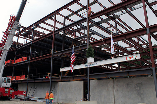 The final beam of the world's first virtual care center begins its ascent.