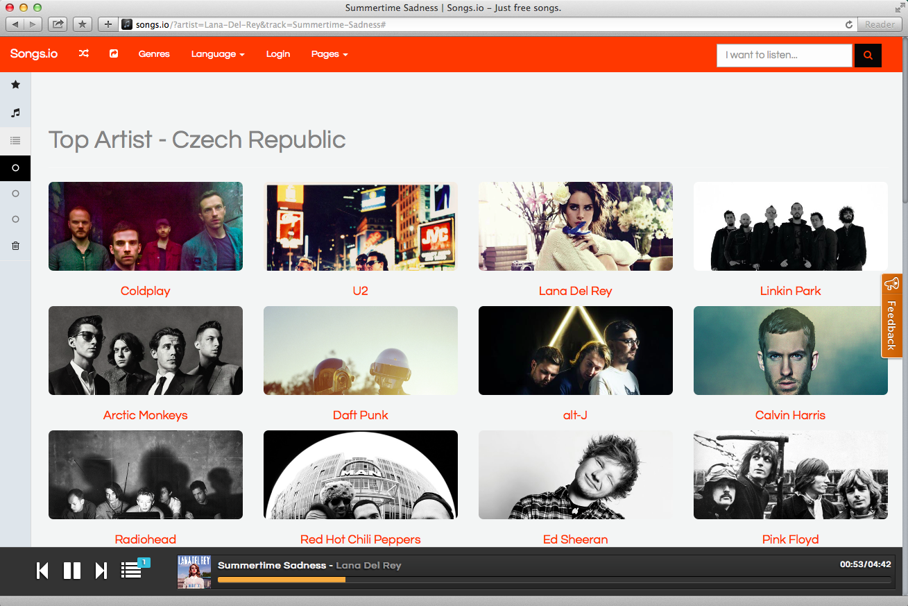 Screenshot of Songs.io homepage