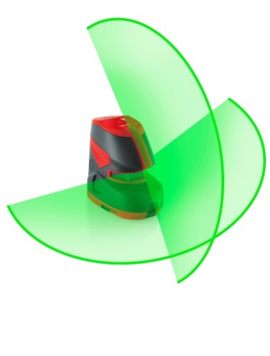 The Leica Lino L2G+ projects high visibility horizontal and vertical green lines that are up to 400% brighter than conventional red beam lasers.