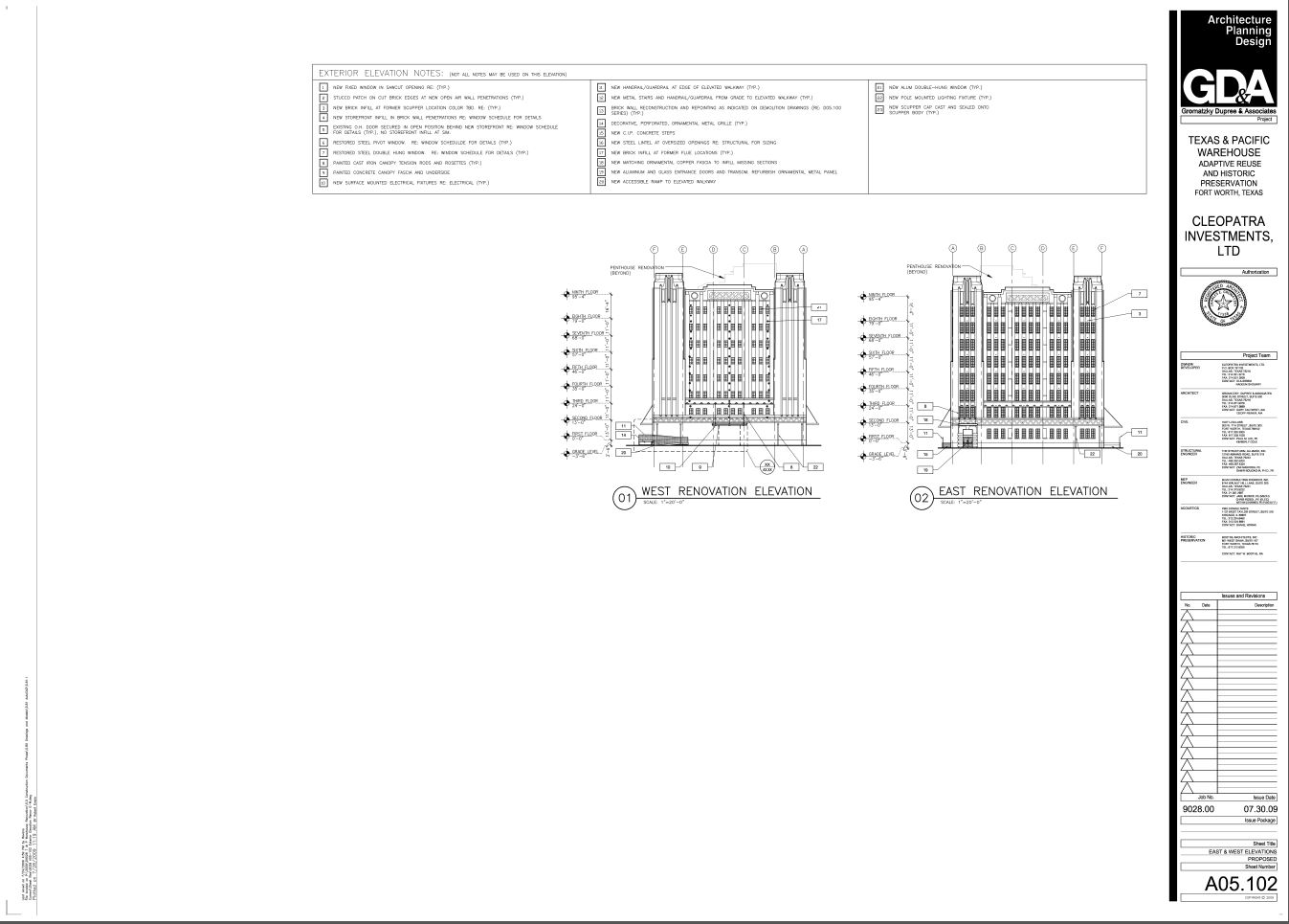 Approved Plans for New Construction with New Enlarged Windows on West Elevation - East & West Elevations