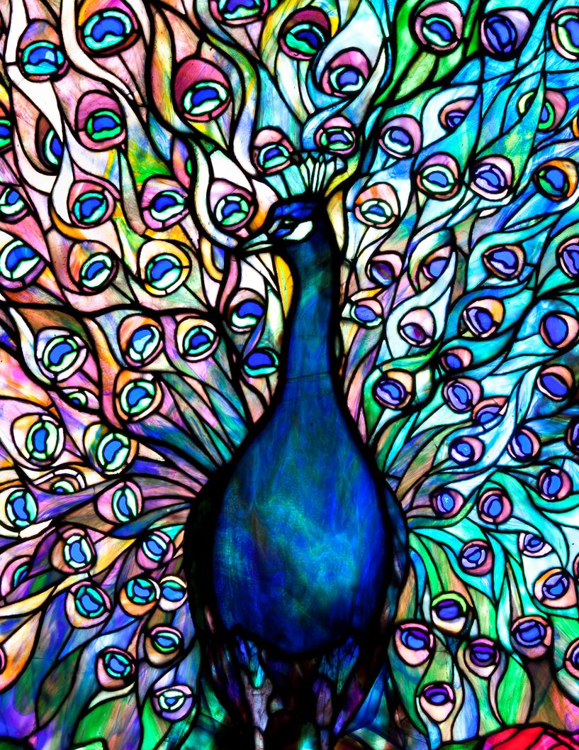 Peacock stained glass window panel